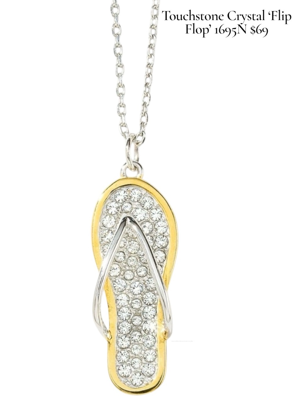 Touchstone Crystal Flip Flop Nexklace Mixed Metal Swarovski Pave Crystal
